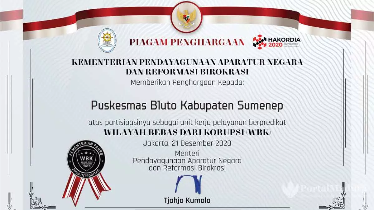 Satu Di Madura, Puskesmas Bluto Raih Penghargaan Wilayah Bebas Korupsi - Portalmadura.com Satu di Madura, Puskesmas Bluto Raih Penghargaan Wilayah Bebas Korupsi