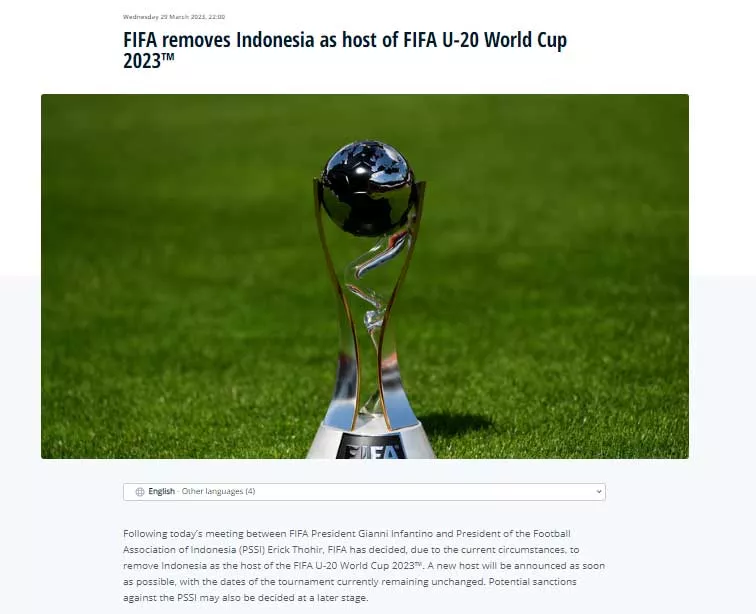 Duh!! Fifa Resmi Copot Indonesia Sebagai Tuan Rumah Piala Dunia U20 2023 - Portalmadura.com FIFA Resmi Copot Indonesia sebagai Tuan Rumah Piala Dunia U20 2023