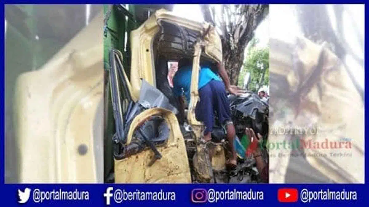 Diduga Setir Tak Berfungsi, Truk Tabrak Pohon di Sumenep