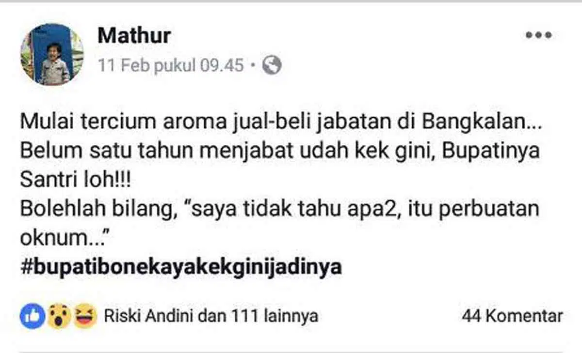 Akun Facebook Mathur Diadukan ke Polres Bangkalan