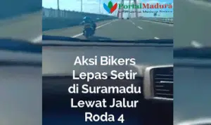 Viral Aksi Bikers Lepas Setir di Suramadu Lewat Jalur Roda 4