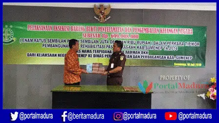 Hasil Korupsi Pasar Pragaan Sebesar Rp 699 Juta Dikembalikan ke Negara