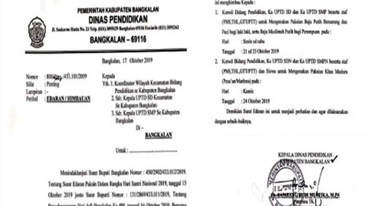 SE Pakai Baju Adat Madura untuk SD-SMP Dikeluhkan Wali Murid