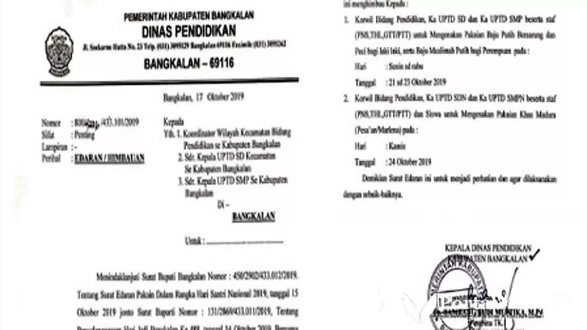 SE Pakai Baju Adat Madura untuk SD-SMP Dikeluhkan Wali Murid