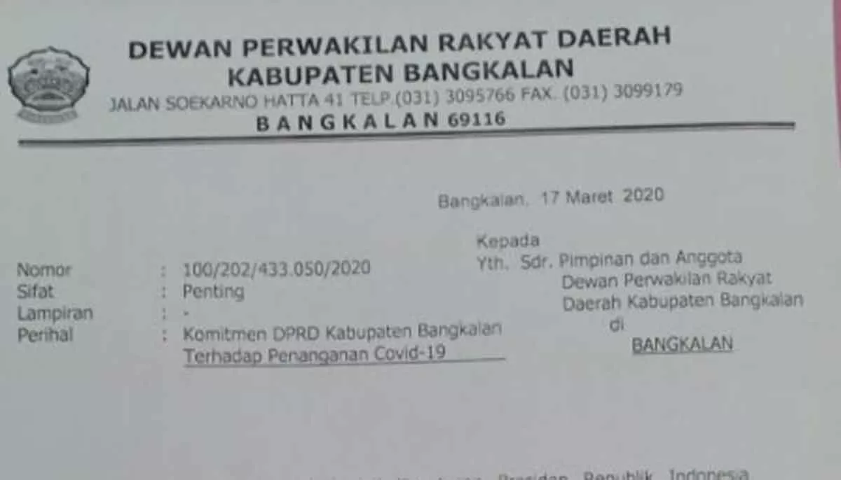 DPRD Bangkalan Tunda Agenda Perjalanan Dinas ke Luar Kota