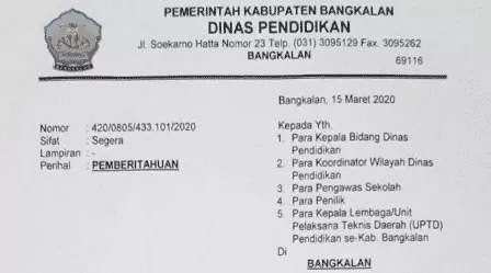 Dampak Virus Corona, PAUD-SMP di Bangkalan Diliburkan
