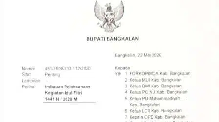 Bupati Bangkalan Imbau Penyaluran Zakat Tak Berkerumun & Tiadakan Takbir Keliling