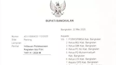 Bupati Bangkalan Imbau Penyaluran Zakat Tak Berkerumun & Tiadakan Takbir Keliling