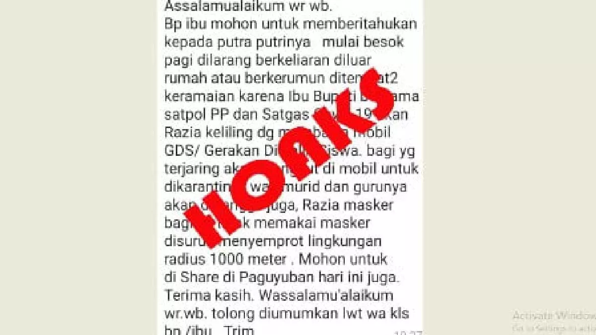 [HOAKS] Razia Siswa Oleh Ibu Bupati Bersama Satpol PP Bagi Yang Keluar Rumah