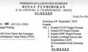 PTM Dilarang Hingga 12 Oktober, Kota Sumenep Kembali Status Zona Merah