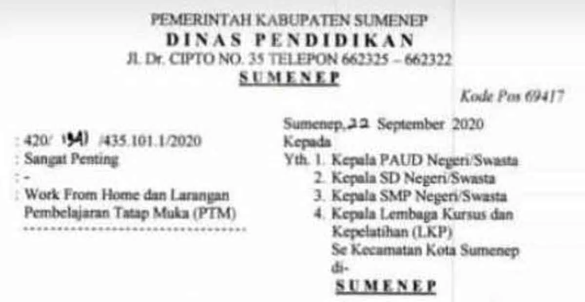 Surat Diknas Sumenep (tangkapan layar)