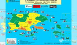 Peta sebaran Covid-19 Kabupaten Sumenep per tanggal 16 November 2020 (@kominfosumenep)