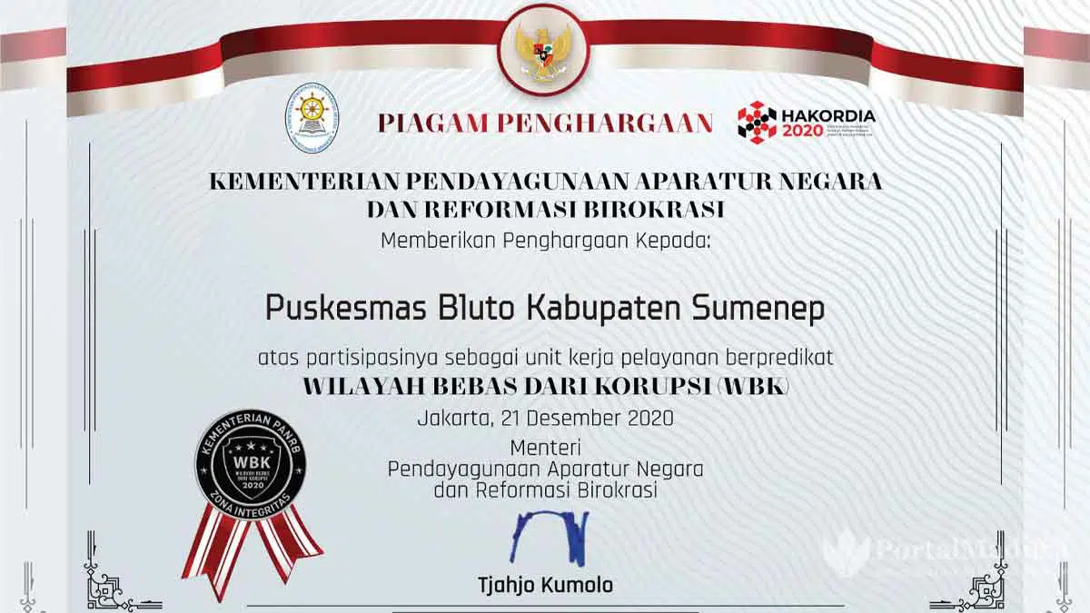 Satu Di Madura, Puskesmas Bluto Raih Penghargaan Wilayah Bebas Korupsi - Portalmadura.com Satu di Madura, Puskesmas Bluto Raih Penghargaan Wilayah Bebas Korupsi