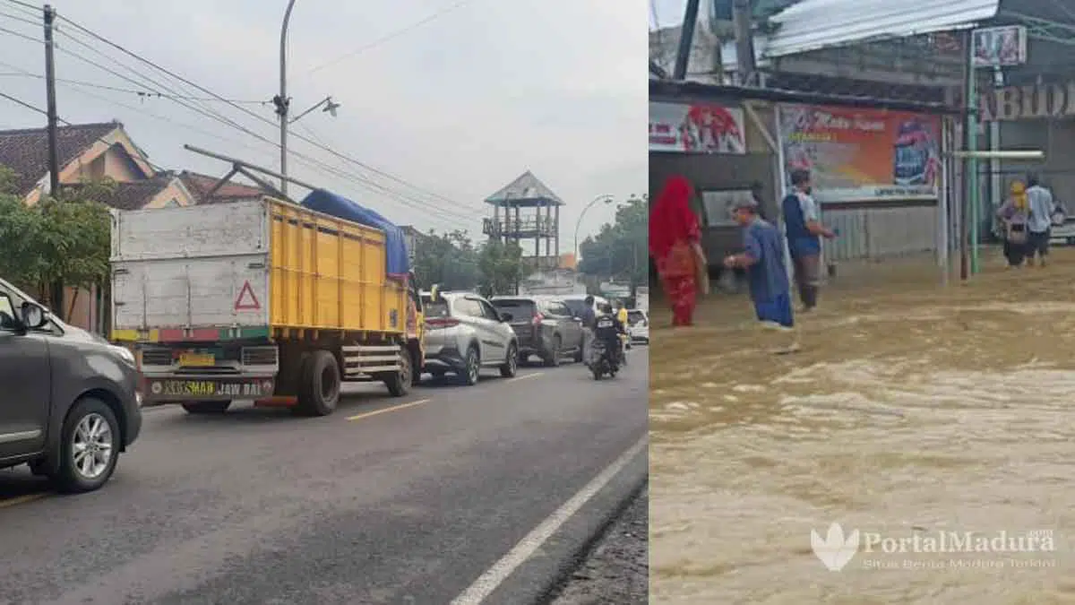 Situasi Banjir Blega dan Antrean Kendaraan Capai 1 KM