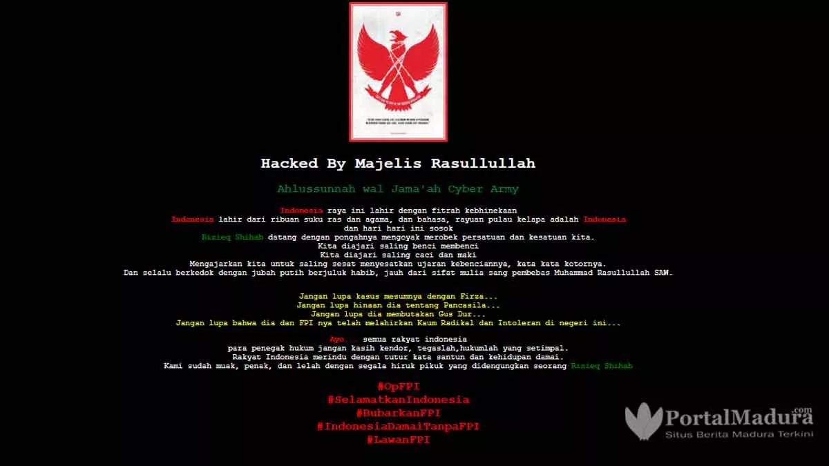 Tinggalkan Kalimat FPI Radikal, Hacker Retas Situs Dinas Perikanan Sampang