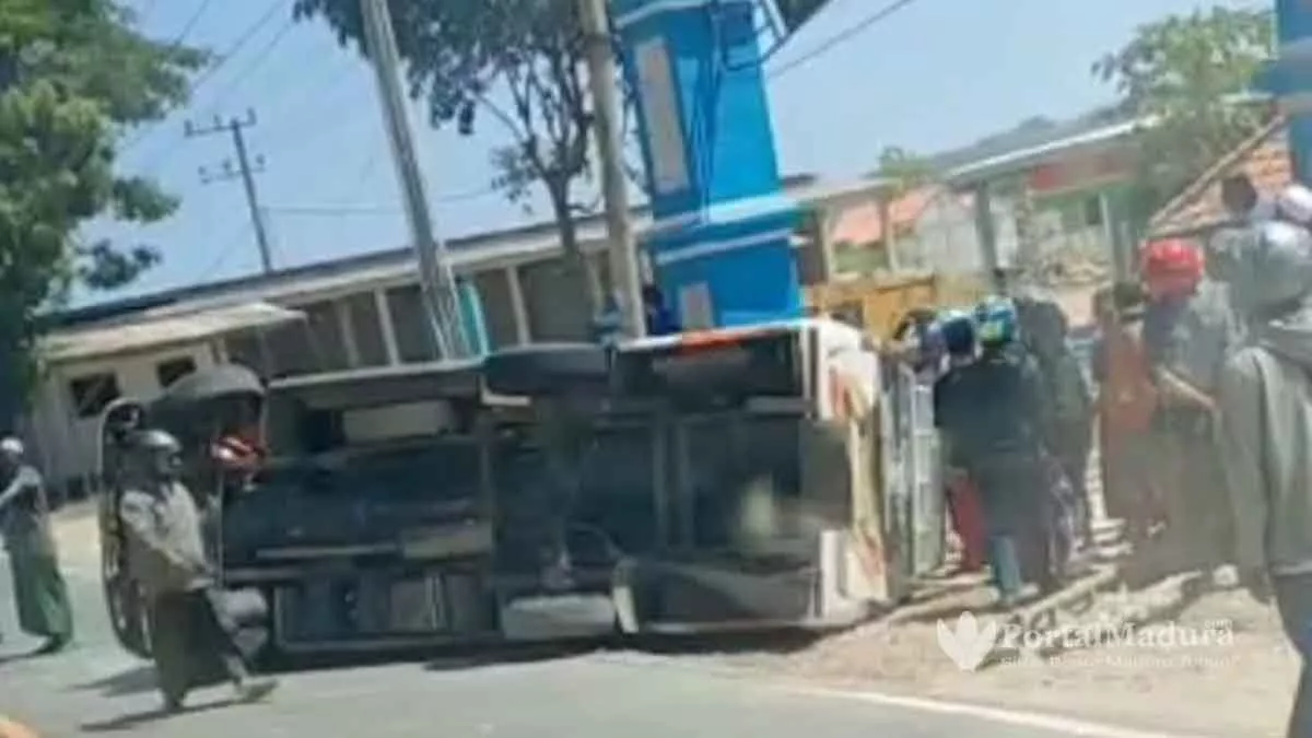 Ban Belakang Pecah, Mini Bus Guling di Sampang