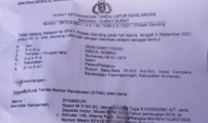 Warga Campaka Pasongsongan Kehilangan STNK Sepeda Motor
