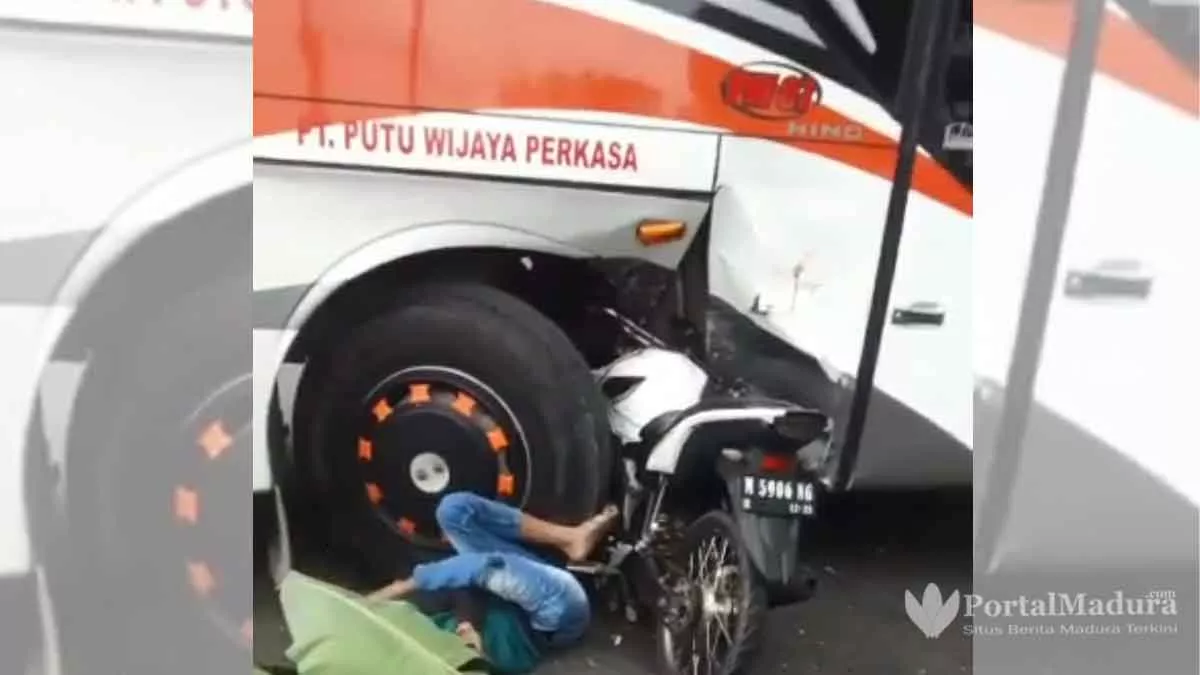Braak! Pemotor Tewas Dilindas Roda Depan Bus di Sampang