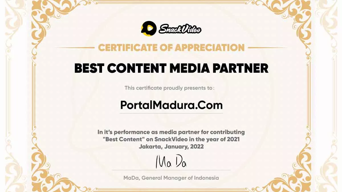 SnackVideo Berikan Penghargaan pada PortalMadura.Com