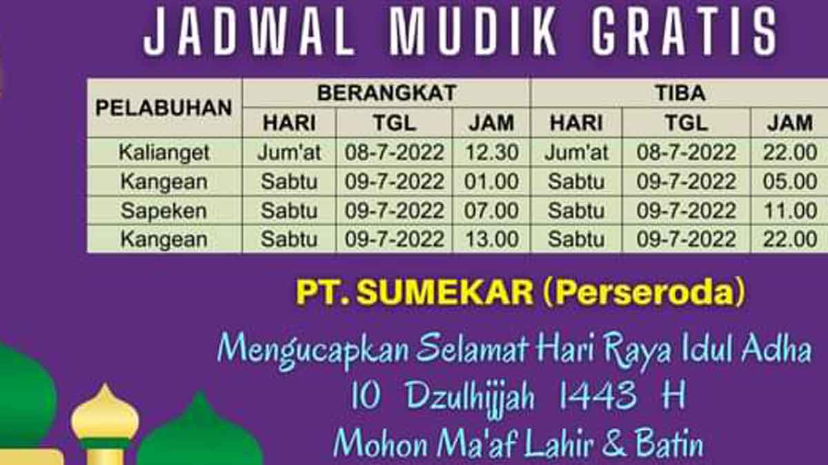 Iduladha 2022, Ini Jadwal Mudik Gratis di Sumenep