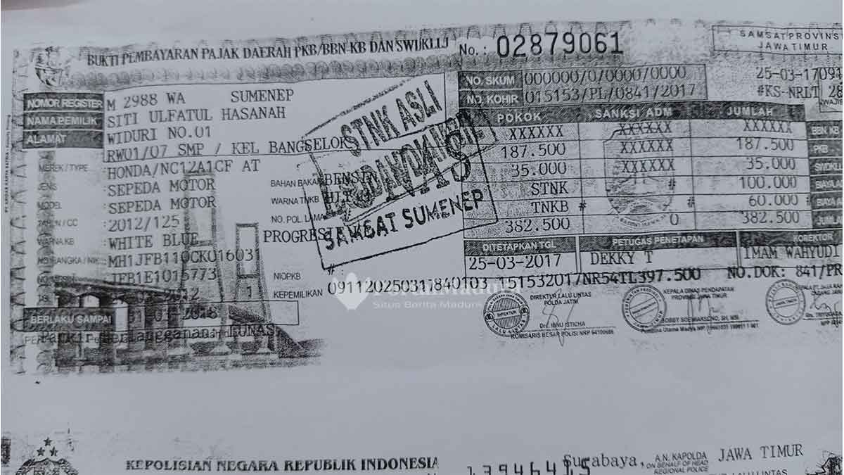 Kehilangan STNK Sepeda Motor Wilayah Sumenep