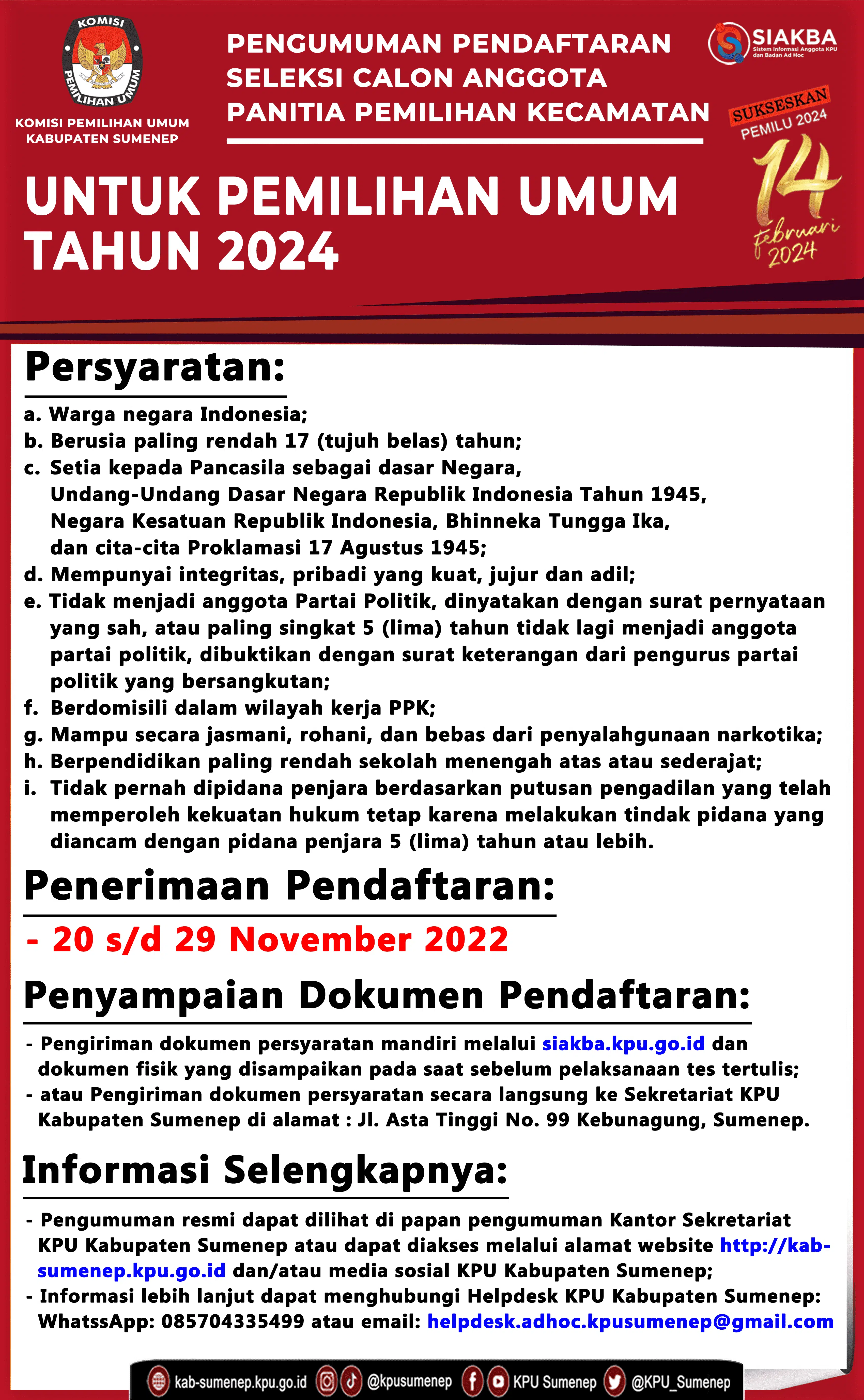 Pemilu 2024, KPU Sumenep Buka Pendaftaran Seleksi Calon Anggota PPK