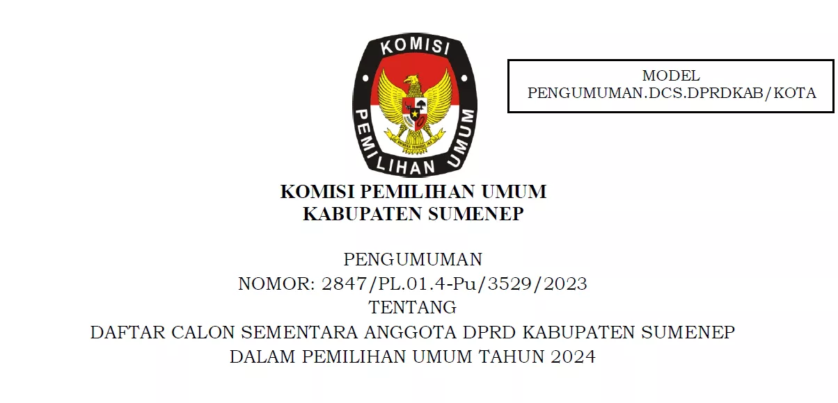 KPU Sumenep Umumkan DCS Anggota DPRD Pemilu 2024