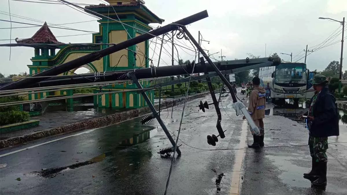 Hujan dan Angin Kencang di Sumenep, Tiang Listrik dan Pohon Tumbang Lumpuhkan Lalin