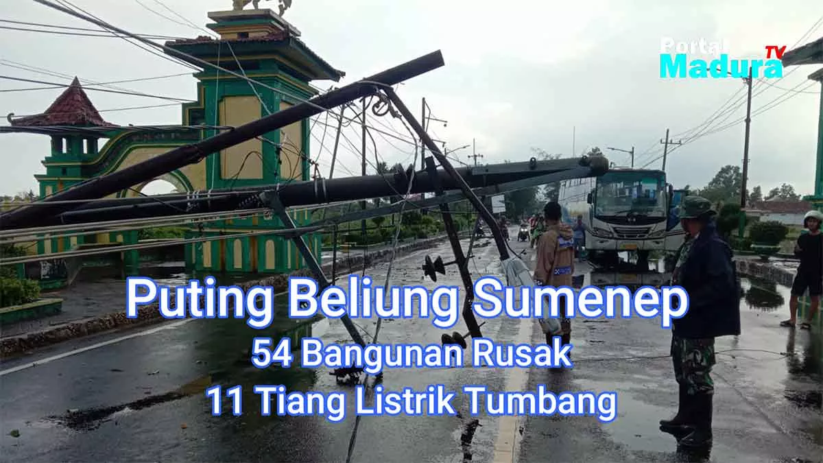 VIDEO Dedik-detik Puting Beliung Sumenep, 54 Bangunan Rusak dan 11 Tiang Listrik Tumbang