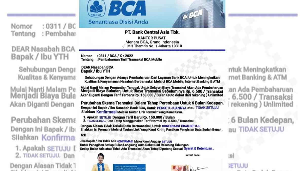 Hati-hati, Beredar Pengumuman Hoaks Skema Biaya TF BCA