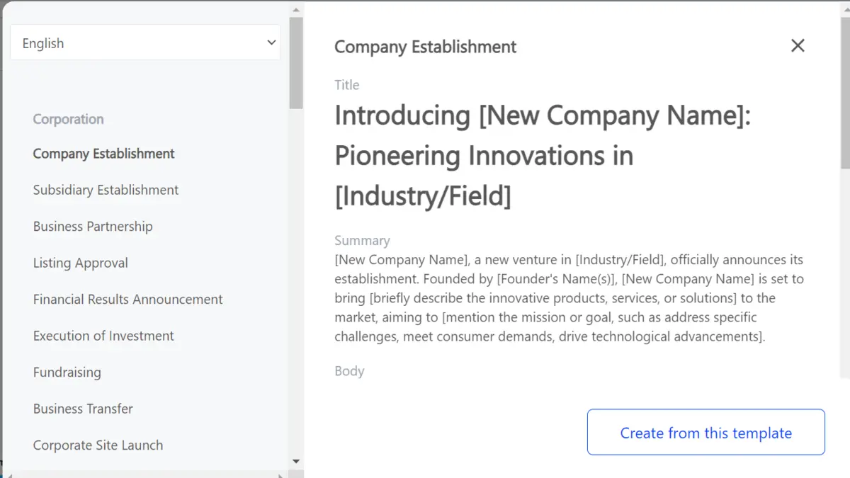 Peluncuran Fitur Baru oleh VRITIMES: "Create from a Template"
