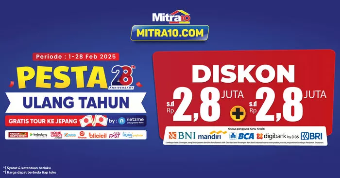 Promo Ulang Tahun ke-28 Mitra10, Diskon dan Cashback Menarik!