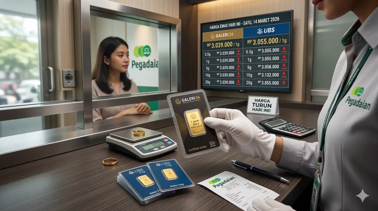 Harga Emas Pegadaian Hari Ini 14 Maret 2026: Produk UBS dan Galeri 24 Kompak Anjlok!