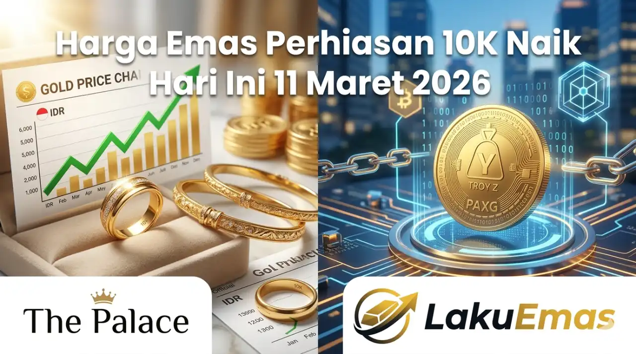 Harga emas perhiasan 10K naik ke Rp965.000 per gram hari ini (11/3). Cek rincian harga emas 9K-23K dan tren investasi emas digital di sini