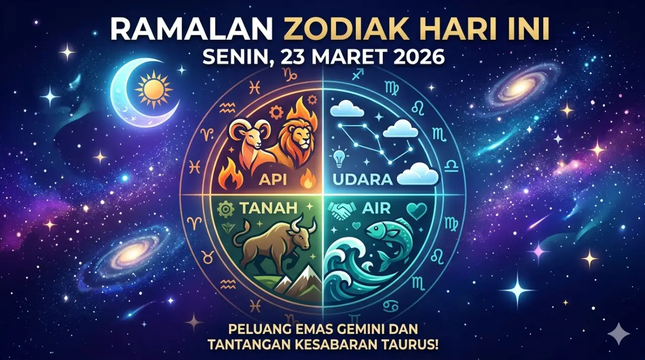 Ramalan Zodiak Hari Ini 23 Maret 2026: Peluang Emas Gemini dan Tantangan Kesabaran Taurus!