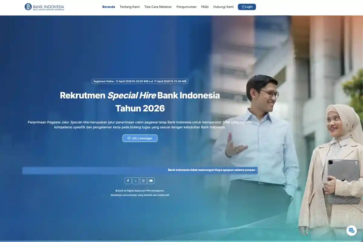 Bank Indonesia Buka Lowongan Kerja Besar-besaran April 2026, Cari Talenta Jalur PKWT dan Special Hire!