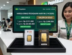 Harga emas di Pegadaian melonjak Rp 54.000 per gram hari ini, 1 April 2026. Cek rincian harga terbaru emas UBS dan Galeri 24 di sini!