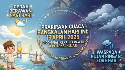 Prakiraan Cuaca Bangkalan Hari Ini Senin 13 April 2026: Didominasi Cerah Berawan, Waspada Hujan Ringan di Sore Hari!