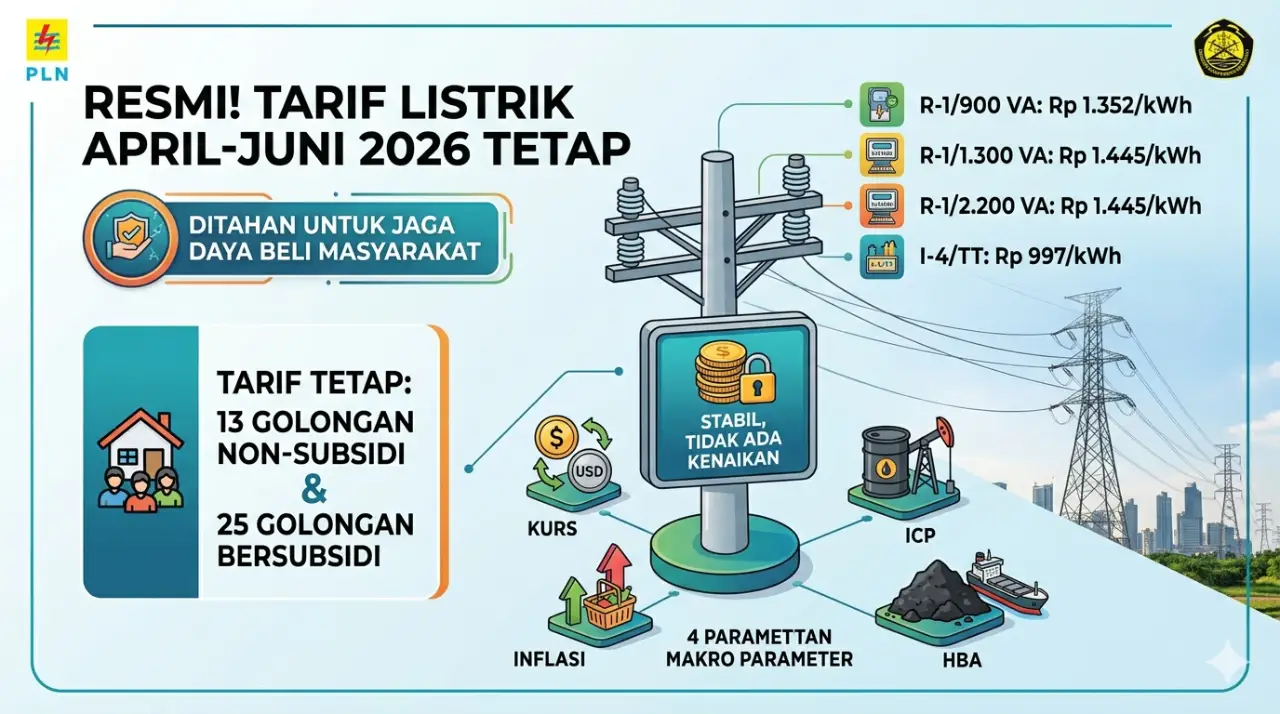 Resmi! Tarif Listrik April-Juni 2026 Tidak Naik, Ini Daftar Lengkap per kWh Golongan Non-Subsidi