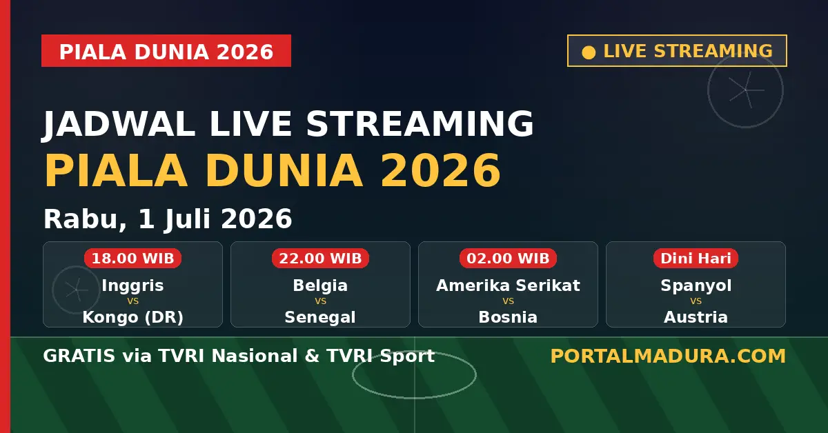 Jadwal & Live Streaming Piala Dunia 2026 Besok 1 Juli, Cek TVRI