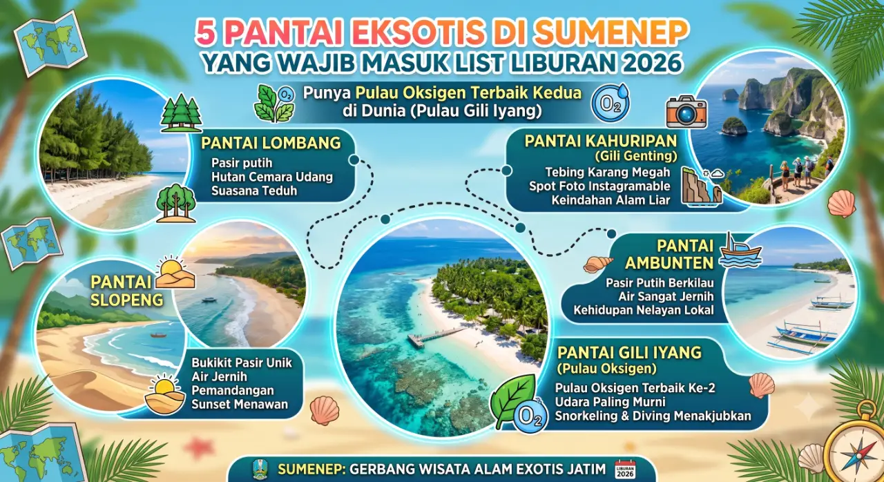 Punya Pulau Oksigen Terbaik Kedua di Dunia, Ini 5 Pantai Eksotis di Sumenep yang Wajib Masuk List Liburan 2026