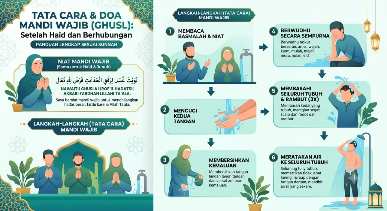 Panduan Lengkap: Tata Cara dan Doa Mandi Wajib Setelah Haid dan Berhubungan Sesuai Sunnah