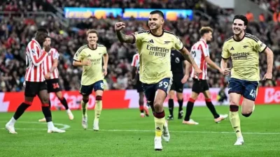 Update klasemen dan hasil Liga Inggris 2026 setelah Arsenal taklukkan Sunderland 2-0 lewat gol Bruno Guimaraes dan Bukayo Saka.